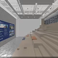 Modern Library Interior With Wooden Stepped Seating And Blue Display Screens