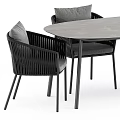Modern Outdoor Dining Set With Gray Tabletop And Wicker Chairs With Cushions 3d model