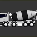 Black and White Concrete Mixer Truck 3D Model with Cab and Mixer Drum