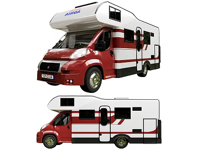 HYMER Red And White Motorhome Car Featuring Roof Windows Side Doors And Double View 3d model