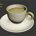 White Coffee Cup With Latte Art On White Saucer Over Dark Background