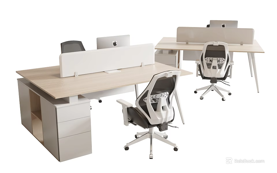 Modern Office Desk Setup with Ergonomic Chair Computer Monitor and Drawer Storage 3d model 