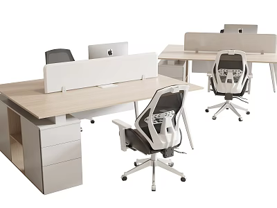 Modern Office Desk Setup with Ergonomic Chair Computer Monitor and Drawer Storage 3d model