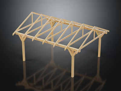Wooden Pergola Frame Structure With Roof Beams And Support Columns Design 3d model