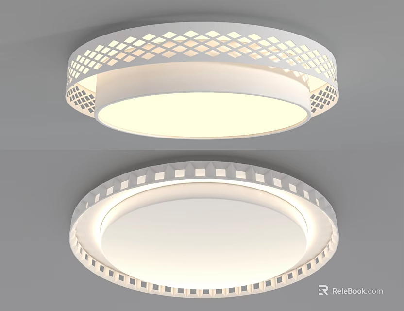 Modern Round Flush Mount Ceiling Light With Geometric Pattern And White Illumination 3d model