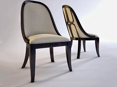 Elegant Modern Dining Chairs With Light Upholstered Seat Back And Dark Wood Frame 3d model