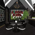 Stylish Bar Interior With Football Team Photo Decor Wooden Walls And Green Plants