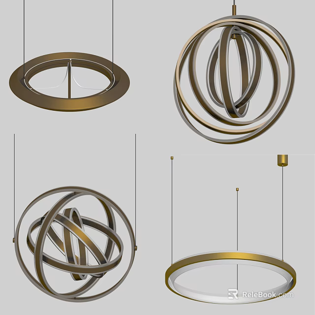 Modern Chandeliers With Circular Rings And Intertwined Spherical Metallic Designs 3d model