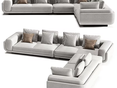 Modern Double Sofa With Light Gray Fabric And Multiple Decorative Pillows 3d model