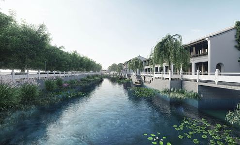 Chinese ancient waterfront landscape 3d model