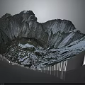 Realistic Volcanic Crater Terrain 3D Model Displaying Steep Edges And Snow Covered Surface