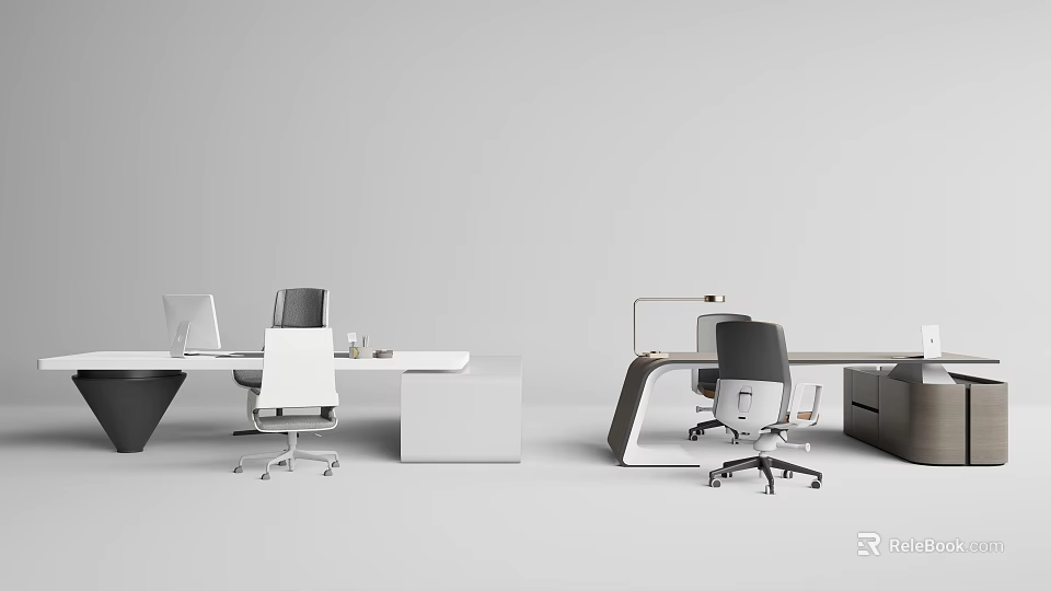 Modern Office Desk Setup With Ergonomic Chair Laptop Desk Lamp And Storage Cabinet 3d model 