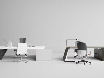 Modern Office Desk Setup With Ergonomic Chair Laptop Desk Lamp And Storage Cabinet 3d model