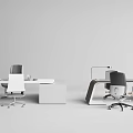 Modern Office Desk Setup With Ergonomic Chair Laptop Desk Lamp And Storage Cabinet