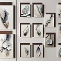 Abstract Paintings With Leaf And Teardrop Shaped Forms Soft Tones Blue Accents And Brown Frames