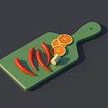 Green Kitchen Cutting Board With Orange Slices And Red Chili Peppers