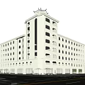 Modern Office Building With White Exterior Chinese Style Roof And Surrounding Greenery