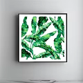 Green Tropical Leaf Botanical Plant Painting In Black Frame On White Wall