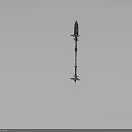 Ornate Fantasy Weapon Staff With Colored Crystal Top Metallic Carvings And Decorative Base