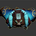Fierce Bear Like 3D Character With Blue Decorative Outfit Ornate Tattoos And Muscular Build