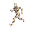 Ceramic Robot Skeleton Figurine Running with Blue Patterns Golden Joints Light Color and White Background
