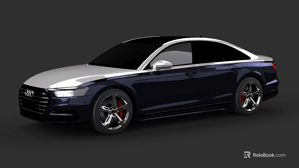 Sleek Blue And Black Modern Sedan With Silver Wheels Red Brake Calipers 3d model 