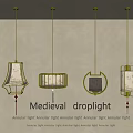 Medieval Droplight Designs With Metal Frames And Fabric Shades 3d model