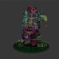 Game Movie Bear Character In Decorative Outfit With Backpack Glowing Item On Green Base