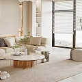 Modern Cream Style Sofa Coffee Table Combination Fabric Sofa Mother and Mother Coffee Table Pillow Decorative Painting Single Person Sofa 3d model