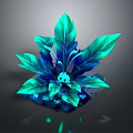 Vibrant Plant with Blue Green Feathery Leaves and Central Blue Bloom Glowing in Dark Background