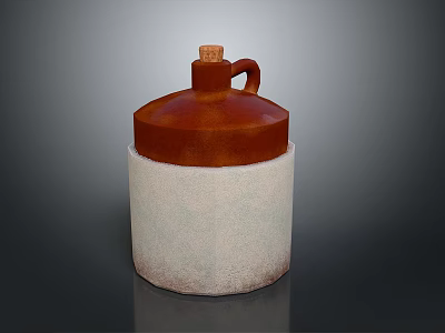 Ceramic Storage Jar With Brown Lid White Textured Base And Cork Stopper Handle 3d model