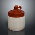 Ceramic Storage Jar With Brown Lid White Textured Base And Cork Stopper Handle 3d model