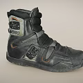 Black High Top Leather Shoes With Brown Ankle Accents And Thick Sole Design