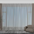 Modern Sheer and Thick Curtains for Living Room Window with Beige Sofa and Green Plant