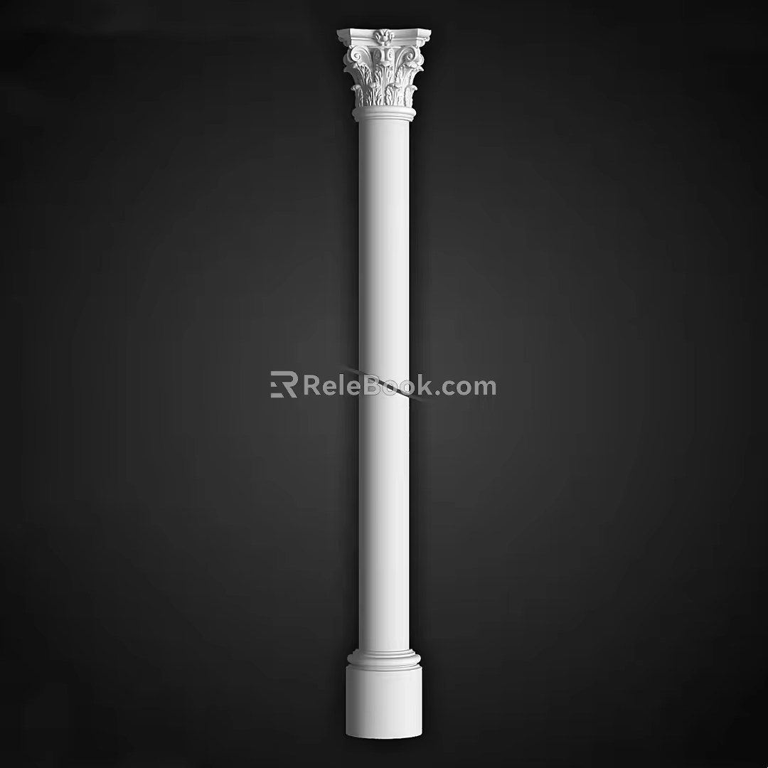 Minimalist Roman Column Gypsum Line European French Simple Cylindrical Column Head Base Arc Column Stereo Gypsum Line Modeling 3d model