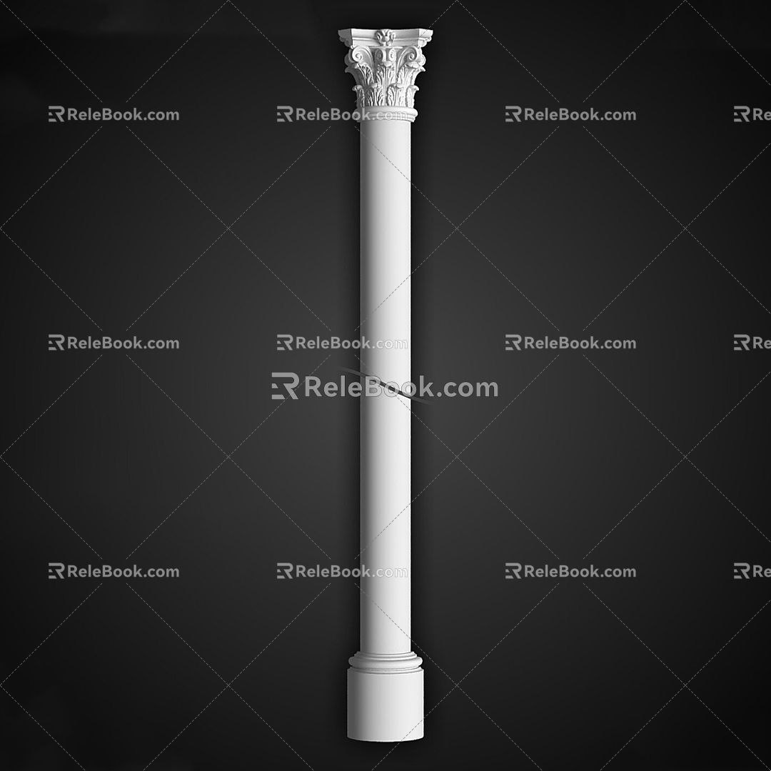 Minimalist Roman Column Gypsum Line European French Simple Cylindrical Column Head Base Arc Column Stereo Gypsum Line Modeling 3d model