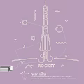Neon Rocket Shaped Lighting Set With Stars Moon And Decorative Elements 3d model