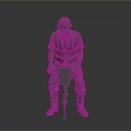 3D Model Of Worker Wearing Safety Helmet And Work Uniform Holding Tool On Gray Background