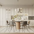 Elegant Modern Dining Room Interior With Open Concept Wooden Table Gray Chairs And Pendant Light