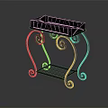 Decorative Metal Stand With Tray Top Lower Shelf And Scroll Iron Frame Design