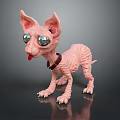 Pink Fantasy Dog Creature With Large Ears Big Eyes Collar And Tongue Out