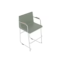 Modern Green Bar Stools With Metal Frame Wooden Armrests Ribbed Seat And Backrest