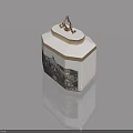 Swing Door Decorative Box In White Hexagonal Design With Metal Handle And Architectural Print