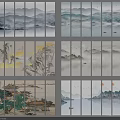 Chinese Landscape Paintings With Mountains Rivers Mist Trees And Traditional Pavilions