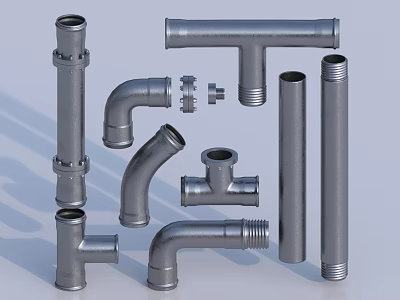 Various Metal Pipe Fittings Including Elbows Tees Straight Pipes and Connectors 3d model