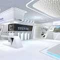 Modern Exhibition Hall Interior With White Booths Digital Screens And Info Panels 3d model