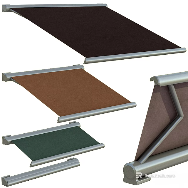 Outdoor Awning Components With Metal Frames And Colored Fabric Panels 3d model 