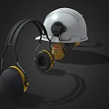 Protective Industrial Safety Equipment With White Hard Hat And Yellow Earmuffs