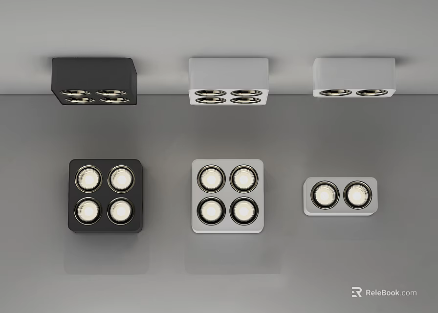 Modern Downlights And Spotlights In Black Silver With Various Designs And Multiple Bulbs 3d model 