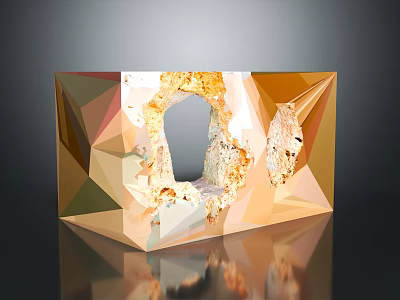 Cartoon Scene Featuring Colorful Geometric Polyhedron With Hole And Shiny Crystal Texture Reflection 3d model